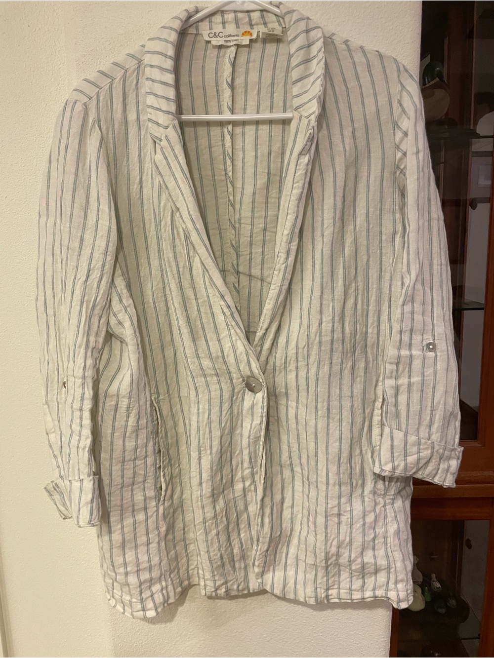 C&C California White Blazer with Light Blue & Green Stripes